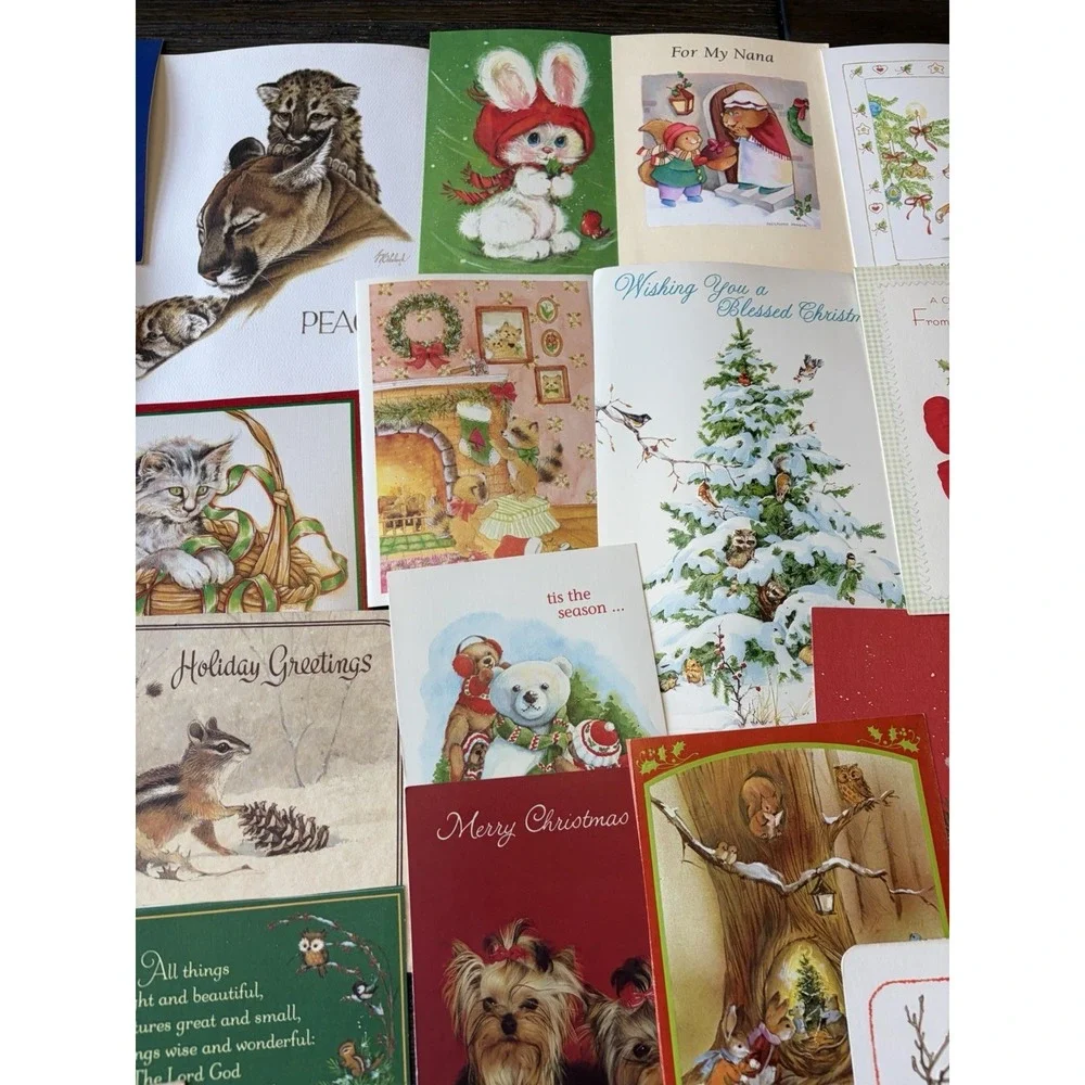Vintage Animal Christmas Cards Fronts ONLY Scrapbooking Crafts Decoupage 50+